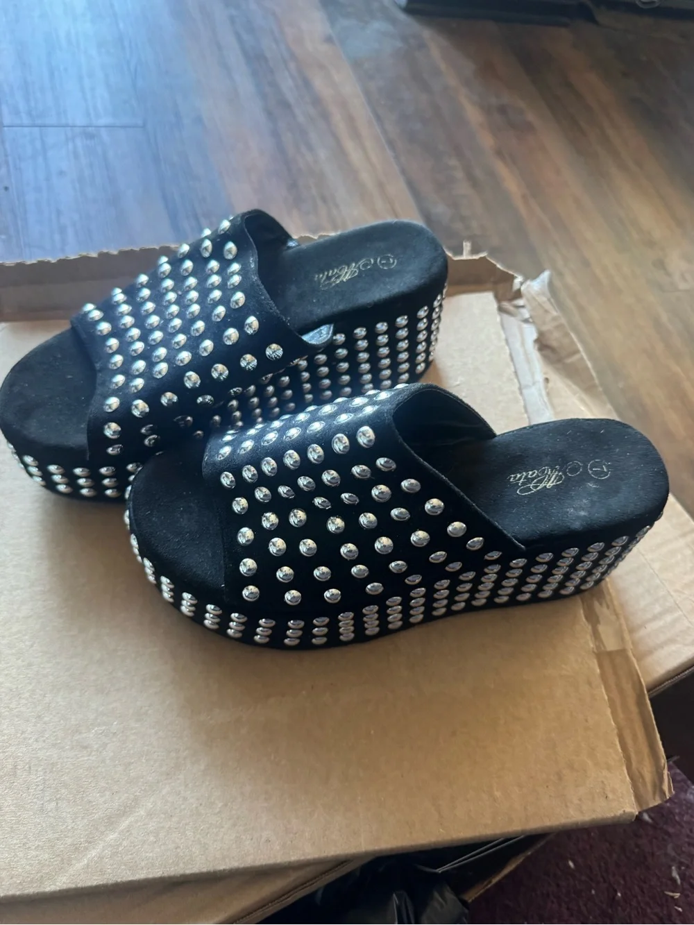 Black Studded Platform Slide Sandals Goth Metal Punk